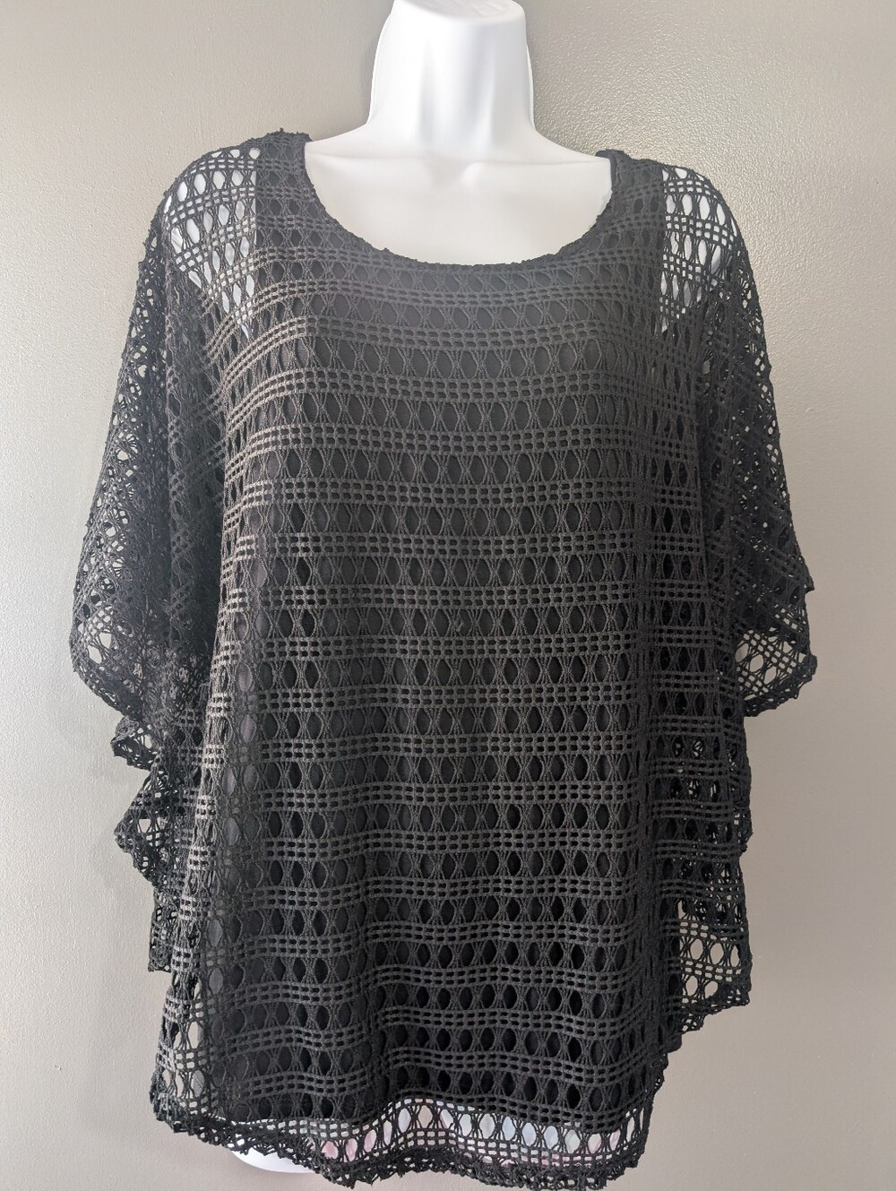 CB Established 1962 XL Black Crochet Open Knit Layered Boho Top